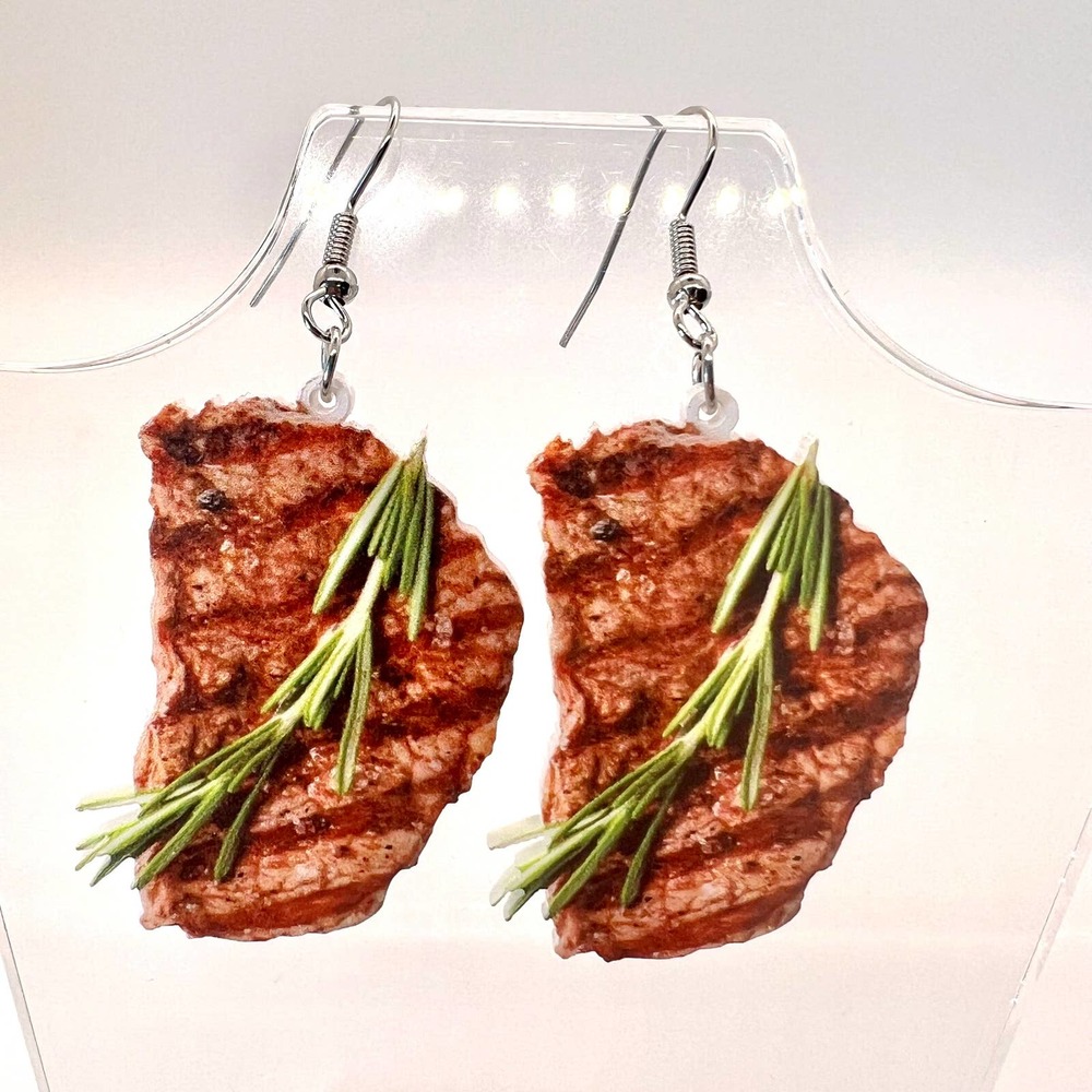 Ribeye Steak Earrings - Steak House Earrings - Foodie Earrings - Statement Earri